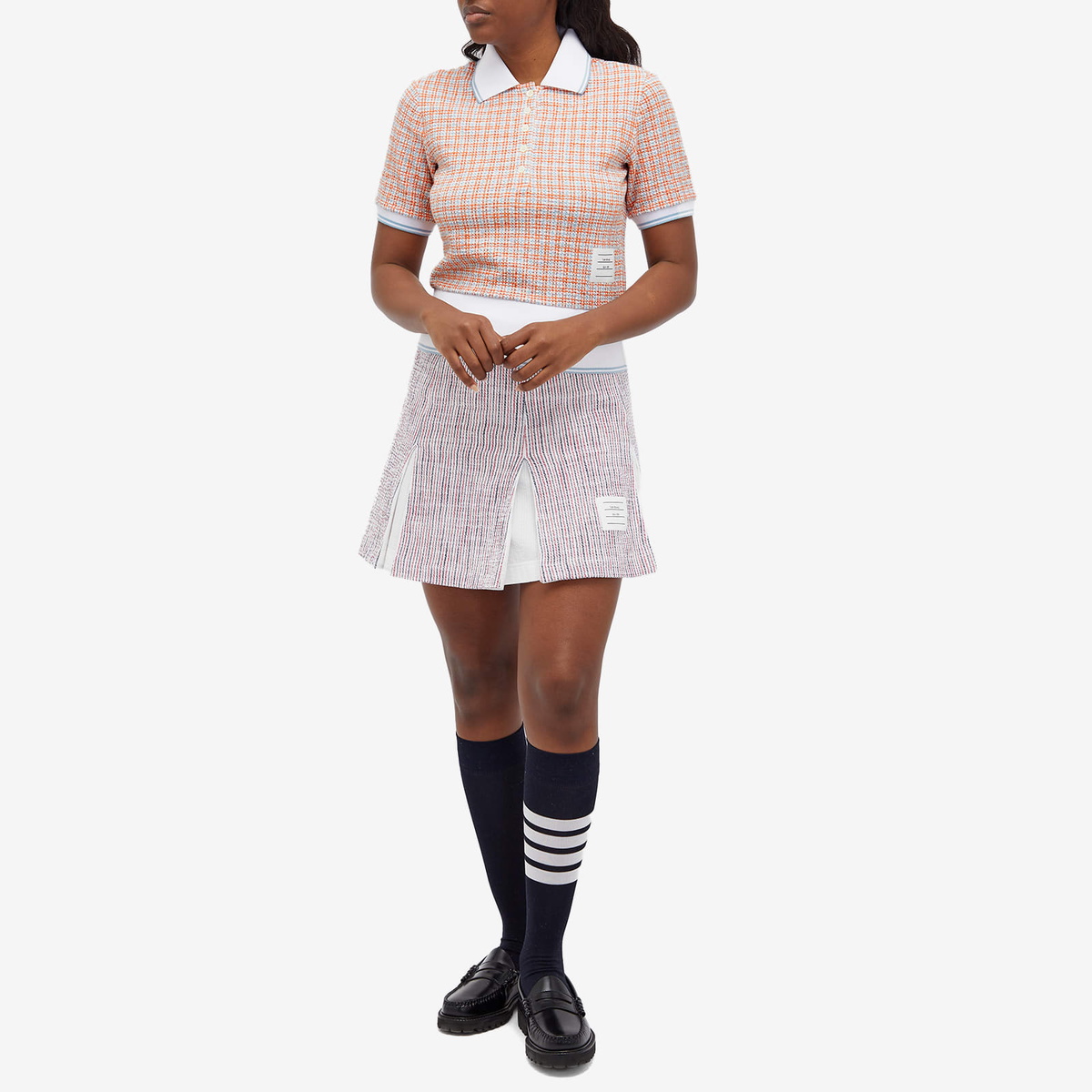 Thom Browne Women's Short Sleeve Tweed Polo Shirt Top in Orange