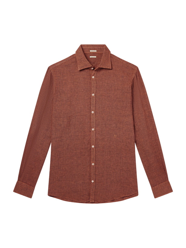Photo: Massimo Alba - Genova Houndstooth Cotton Shirt - Orange