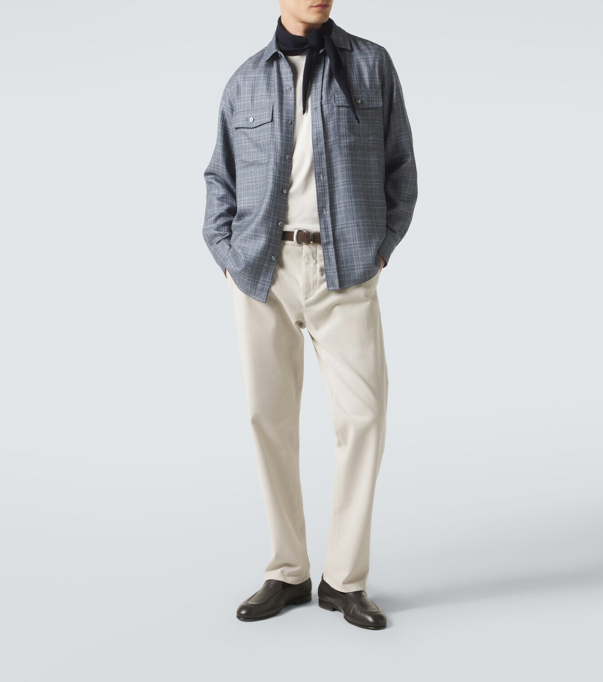 Agnona Checked wool, silk, and linen shirt