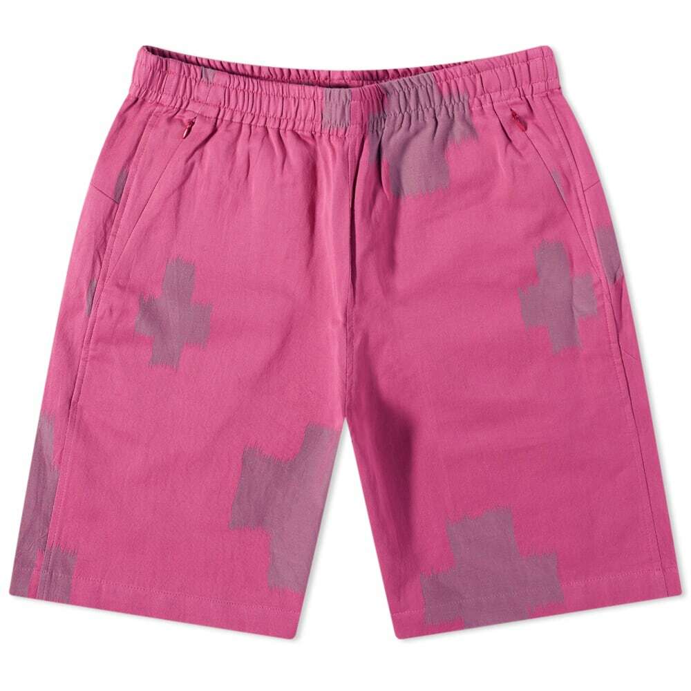 Needles Men's Kimono Jacquard Basketball Short in Pink Cross Needles