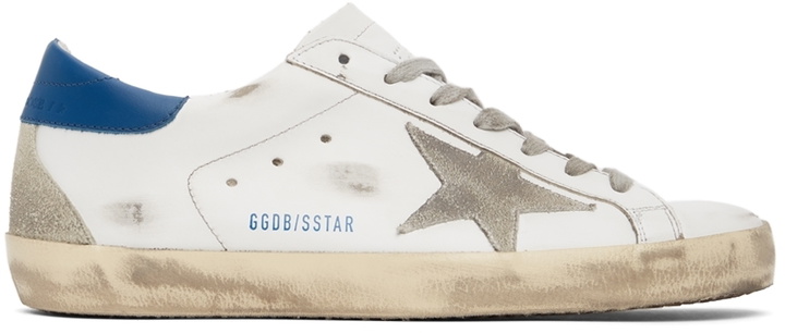 Photo: Golden Goose White & Blue Super-Star Classic Sneakers