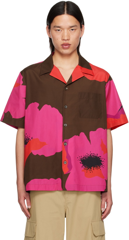 Photo: Valentino Brown & Pink Flower Portrait Print Shirt