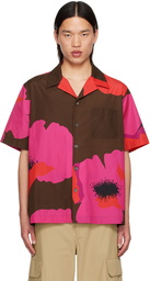 Valentino Brown & Pink Flower Portrait Print Shirt