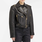 Balmain Women's Cropped Leather Biker Jacket in Black
