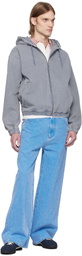 Lacoste Gray Washed Effect Hooded Denim Jacket