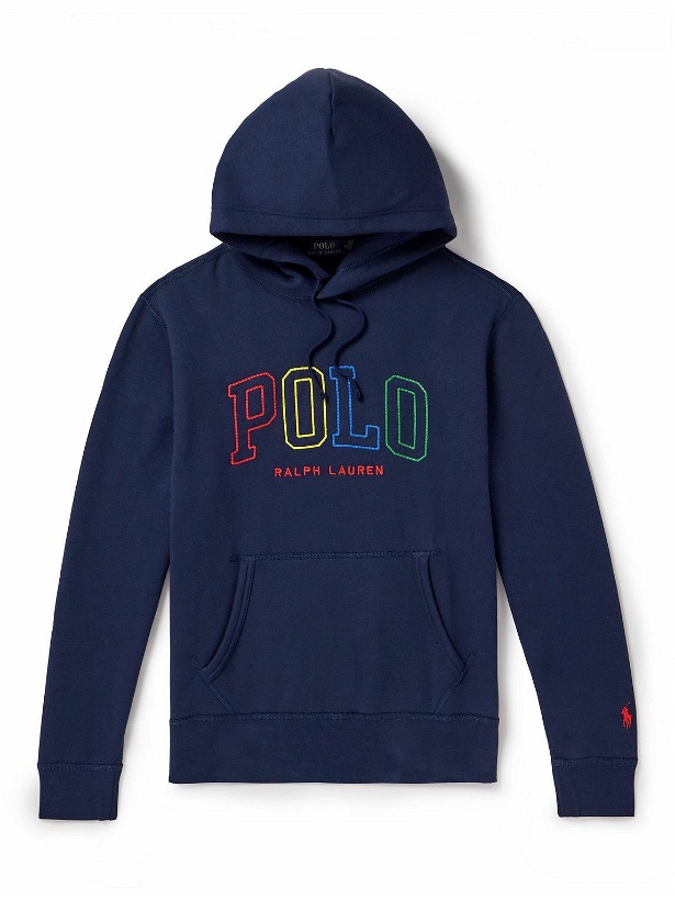 Photo: Polo Ralph Lauren - Logo-Embroidered Cotton-Blend Jersey Hoodie - Blue