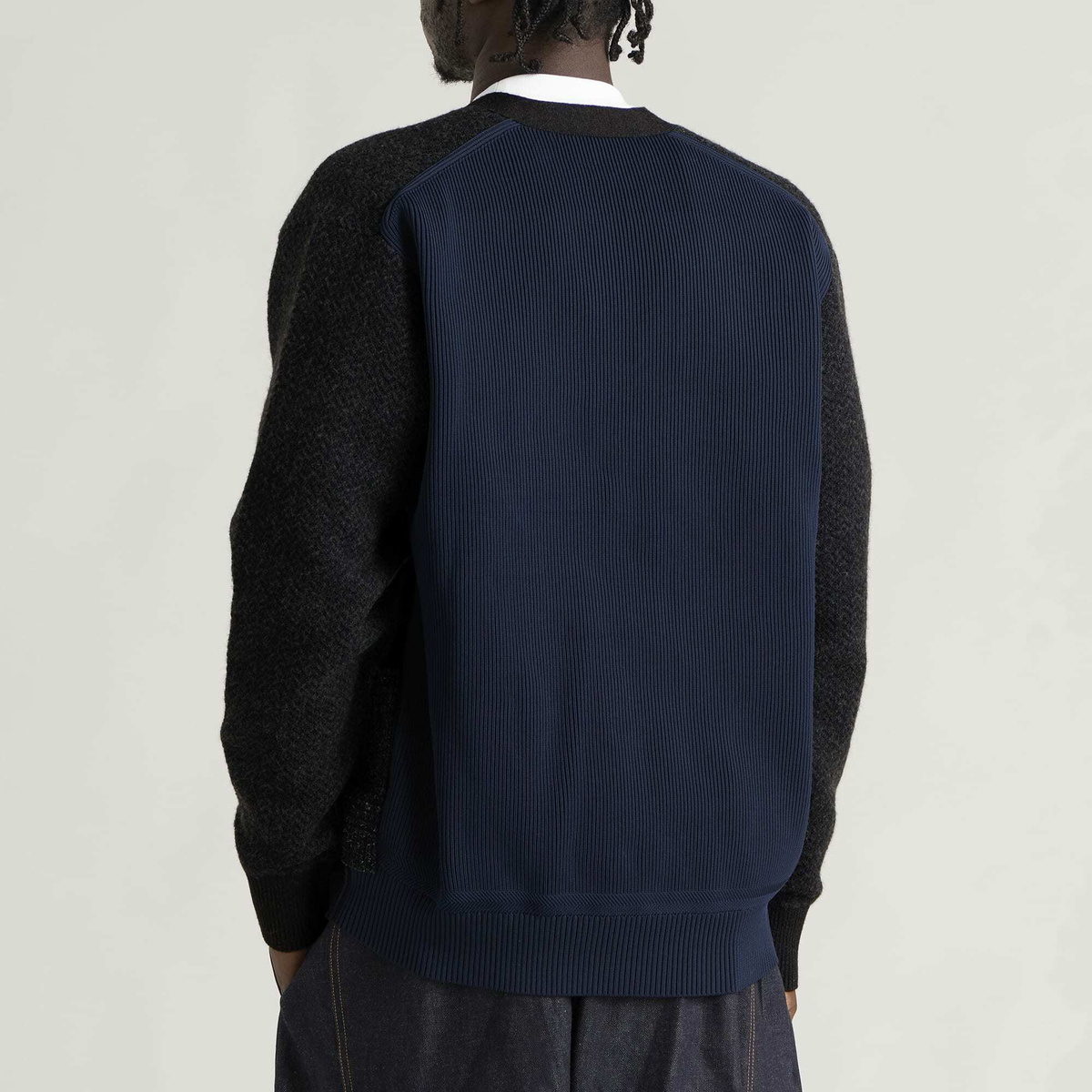 Junya Watanabe MAN Men's Patchwork Wool Cardigan in Brown Navy