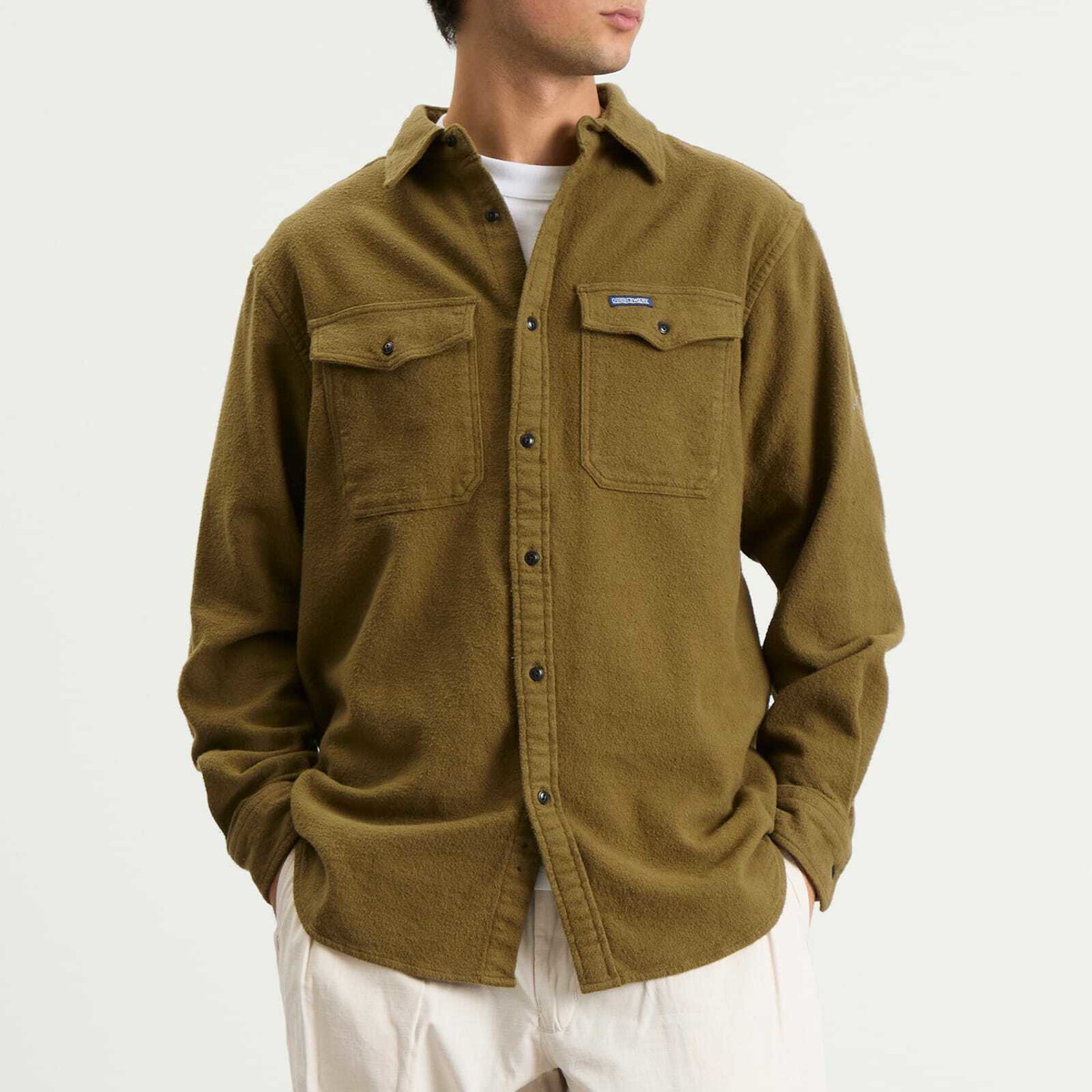 Dubbleware Men's Notched Pocket Flannel Shirt in Olive