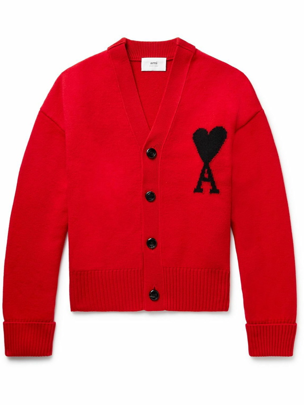 Photo: AMI PARIS - Logo-Intarsia Virgin Wool Sweater - Red