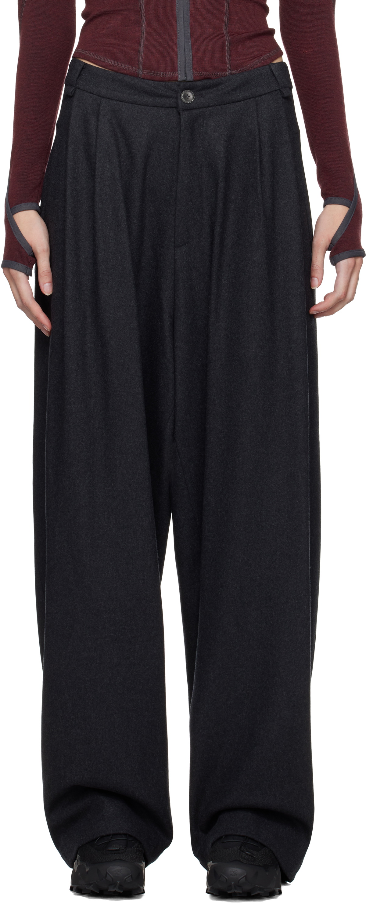 HYEIN SEO Gray Wide Wool Trousers