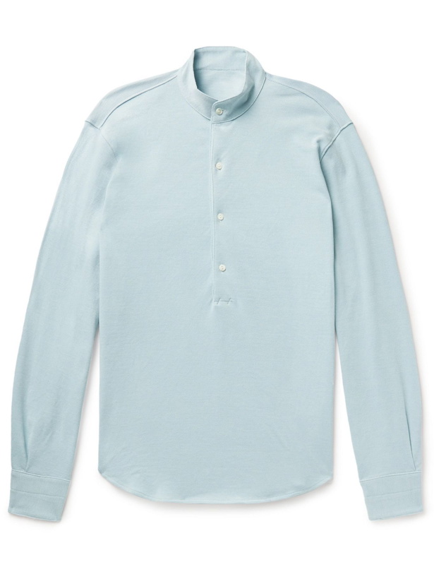 Photo: STÒFFA - Grandad-Collar Cotton-Piqué Shirt - Blue