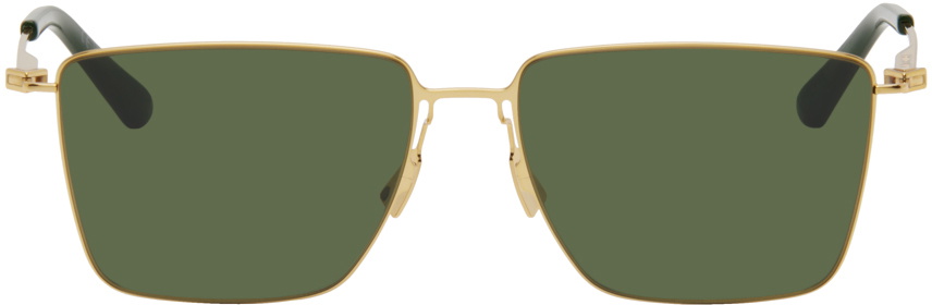 Goldtone & Violet Logo Slim Rectangular Sunglasses