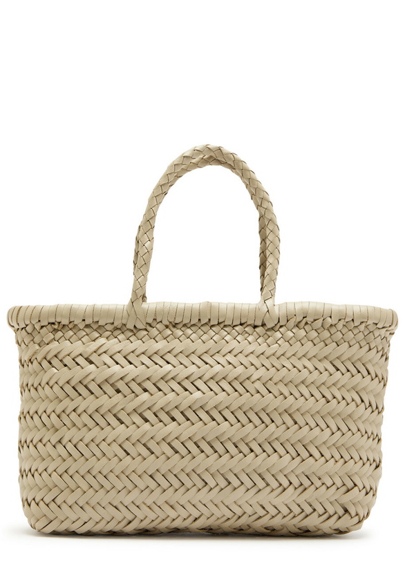 Photo: Dragon Diffusion Mini Flat Gora Woven Leather top Handle bag - Pearl - One Size