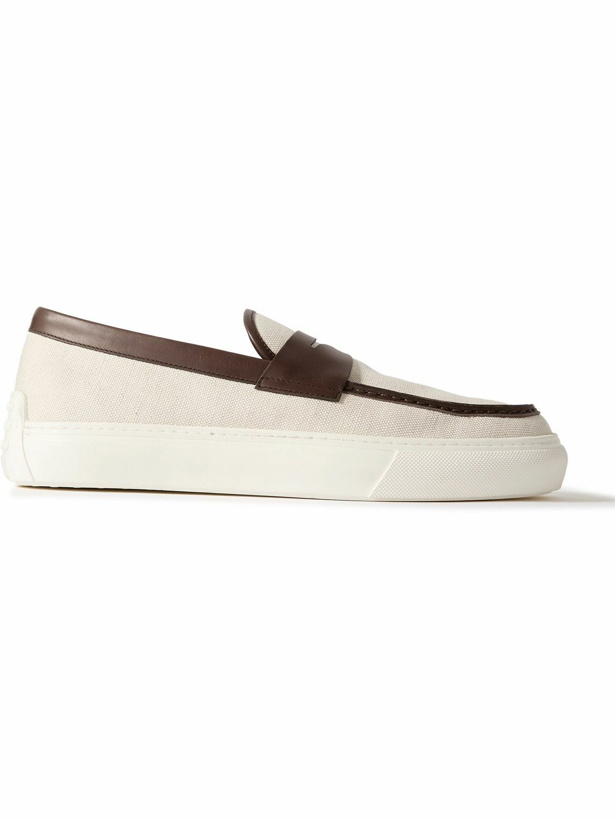 Photo: Tod's - Leather-Trimmed Canvas Penny Loafers - Neutrals