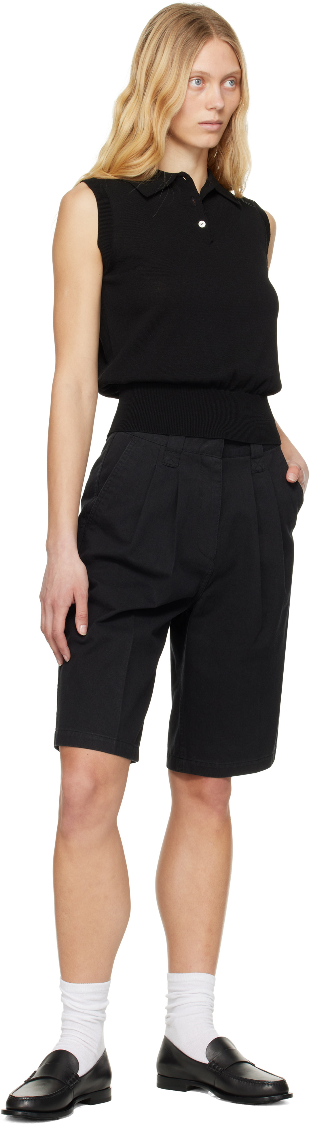 Nothing Written Black Knit Sleeveless Polo