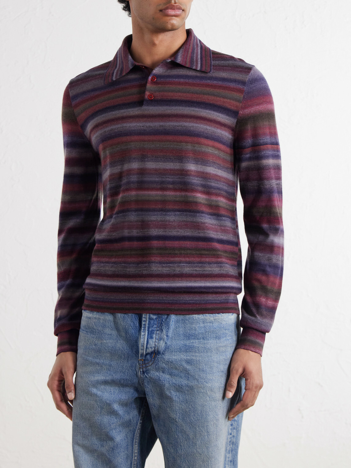 Dolce&Gabbana - Striped Wool Polo Shirt - Red