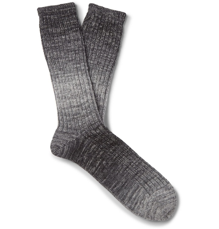 Photo: Mr P. - Ribbed Ombré Cotton-Blend Socks - Gray