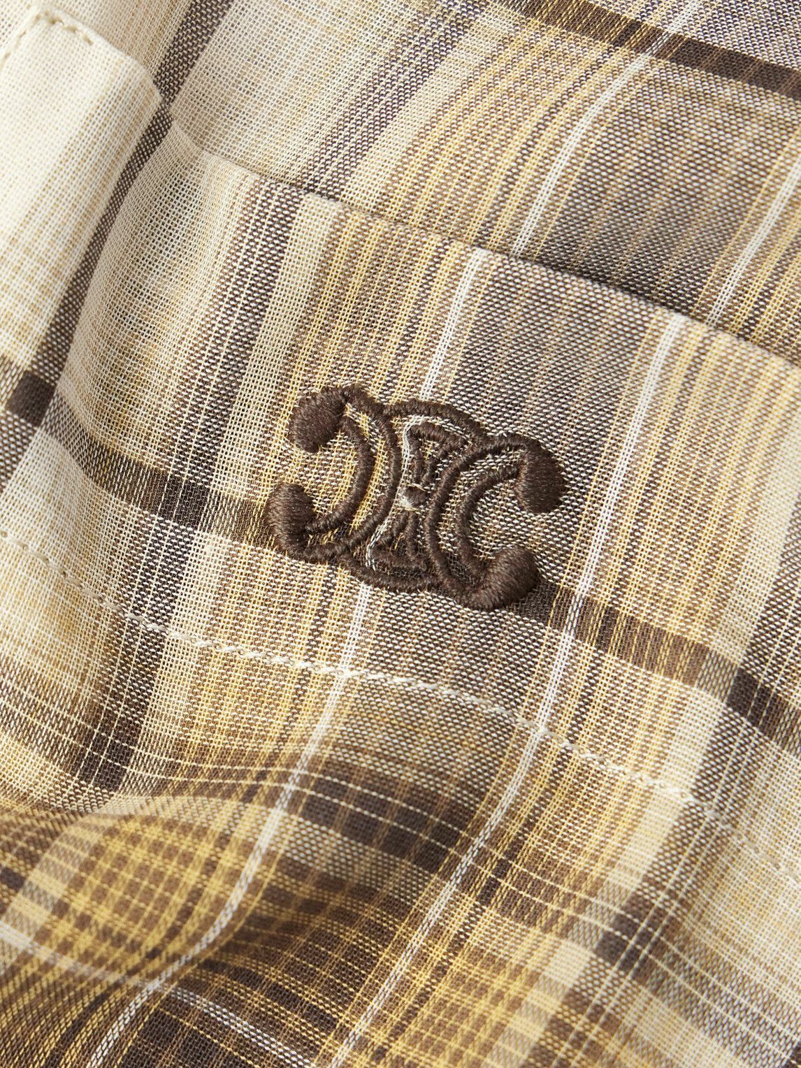 CELINE - Logo-Embroidered Checked Cotton Shirt - Neutrals