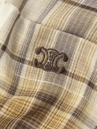 CELINE - Logo-Embroidered Checked Cotton Shirt - Neutrals