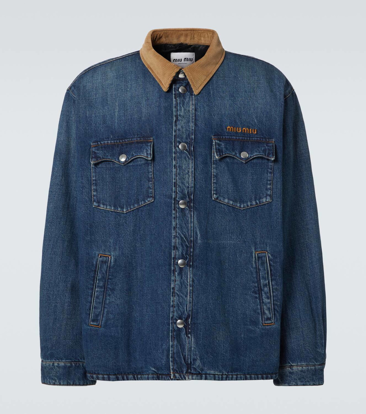 Miu Miu Corduroy-trimmed denim down jacket Miu Miu