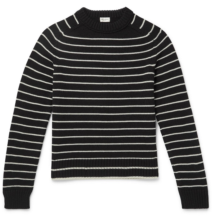Photo: SAINT LAURENT - Slim-Fit Striped Virgin Wool Sweater - Black