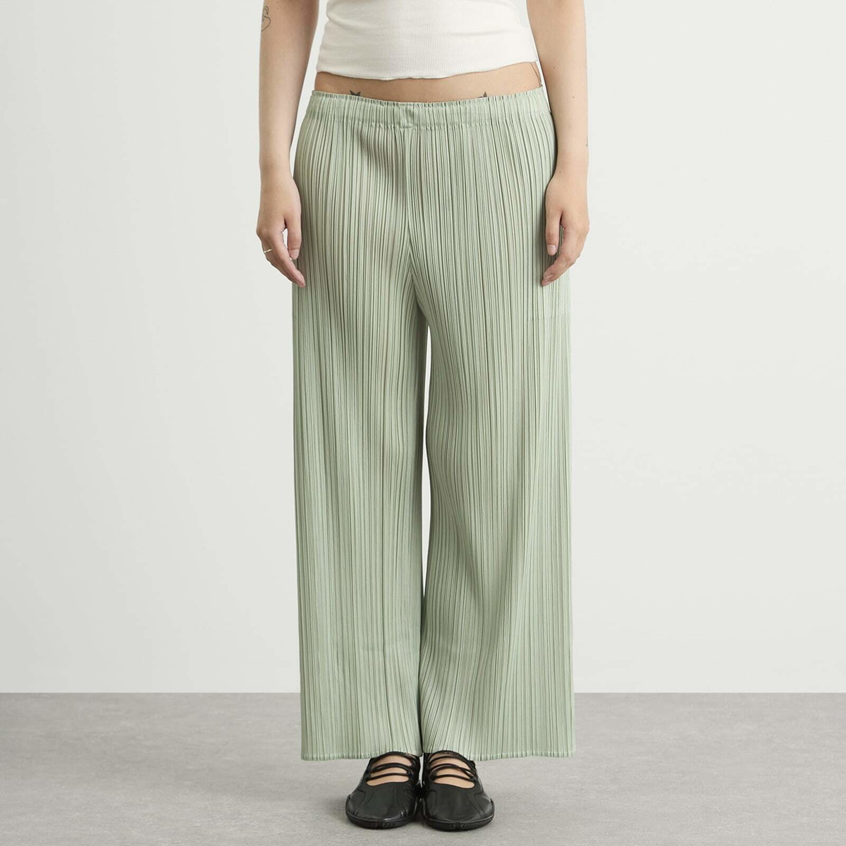 Pleats Please Issey Miyake Women's Pleated Trousers in Pastel Green