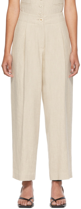 Photo: Rosetta Getty Beige Ramie Pleated Trousers