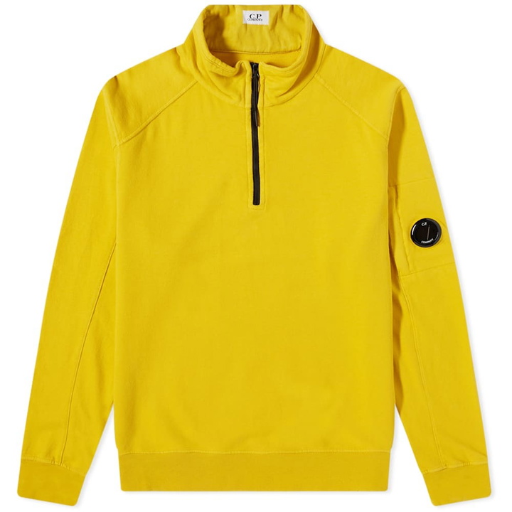 Photo: C.P. Company Men's Arm Lens Quarter Zip Sweat in Nugget Gold