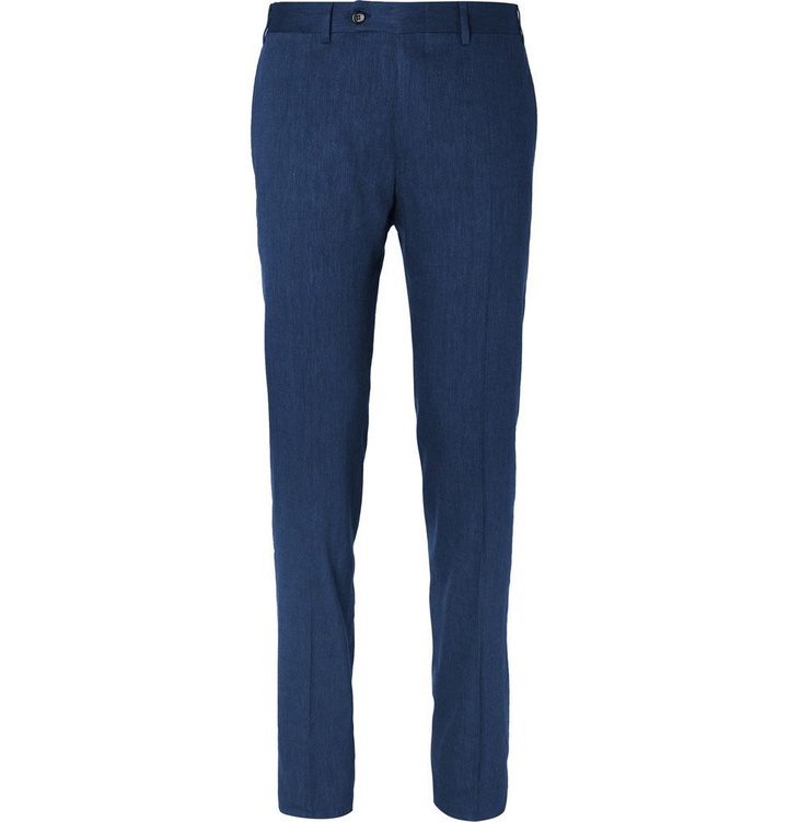 Photo: Canali - Blue Kei Slim-Fit Linen and Wool-Blend Suit Trousers - Blue