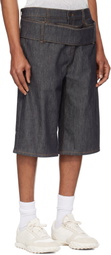 Courrèges Gray Double Belted Denim Shorts