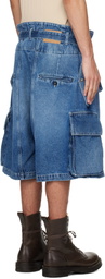 Hed Mayner Blue Zip Vent Denim Cargo Shorts
