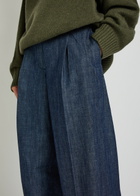 Another Tomorrow Wide-leg Chambray Trousers Dark Blue