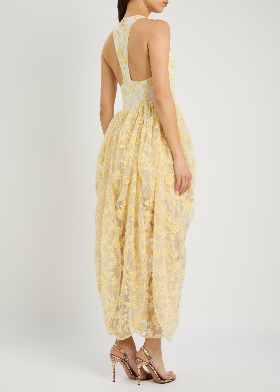 Rotate Birger Christensen Floral-embellished Tulle Midi Dress Yellow ROTATE  Birger Christensen