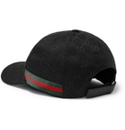 Gucci - Webbing-Trimmed Monogrammed Canvas Baseball Cap - Men - Black