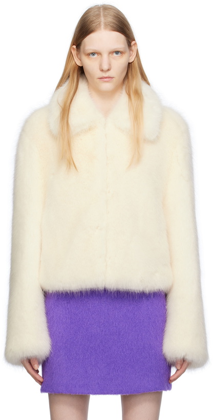 Photo: MSGM Off-White Hook-Eye Faux-Fur Jacket