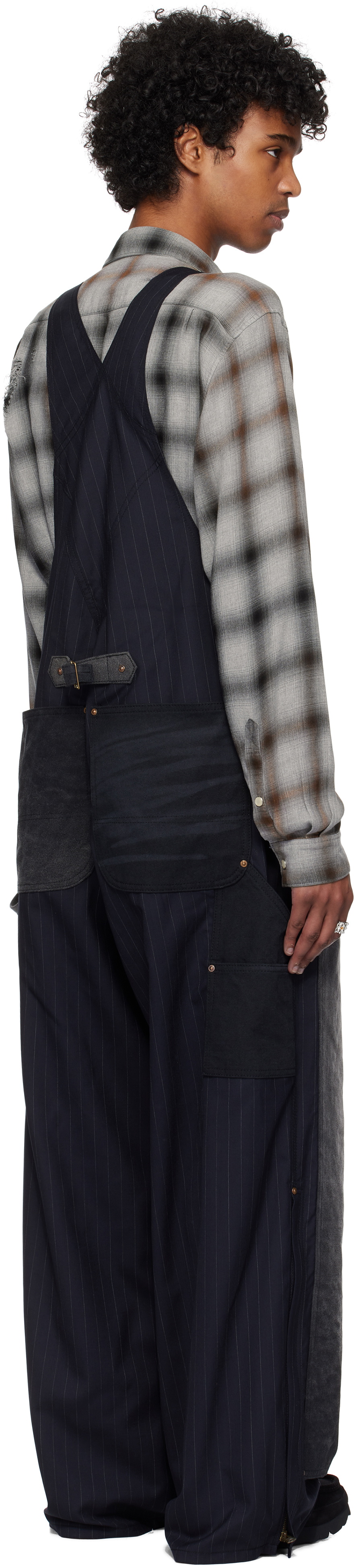 Khoki Black Vintage-Effect Work Overalls