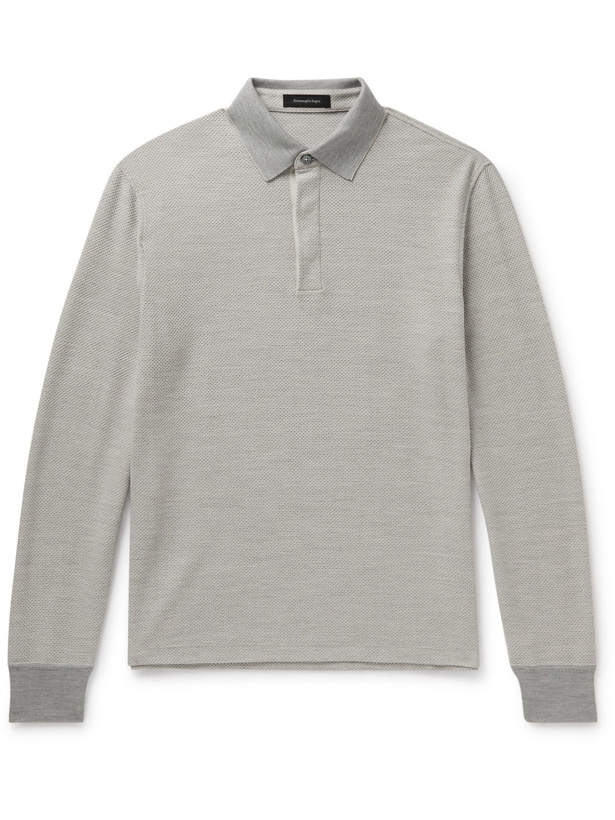 Photo: Ermenegildo Zegna - Honeycomb-Knit Cotton and Wool-Blend Polo Shirt - Gray