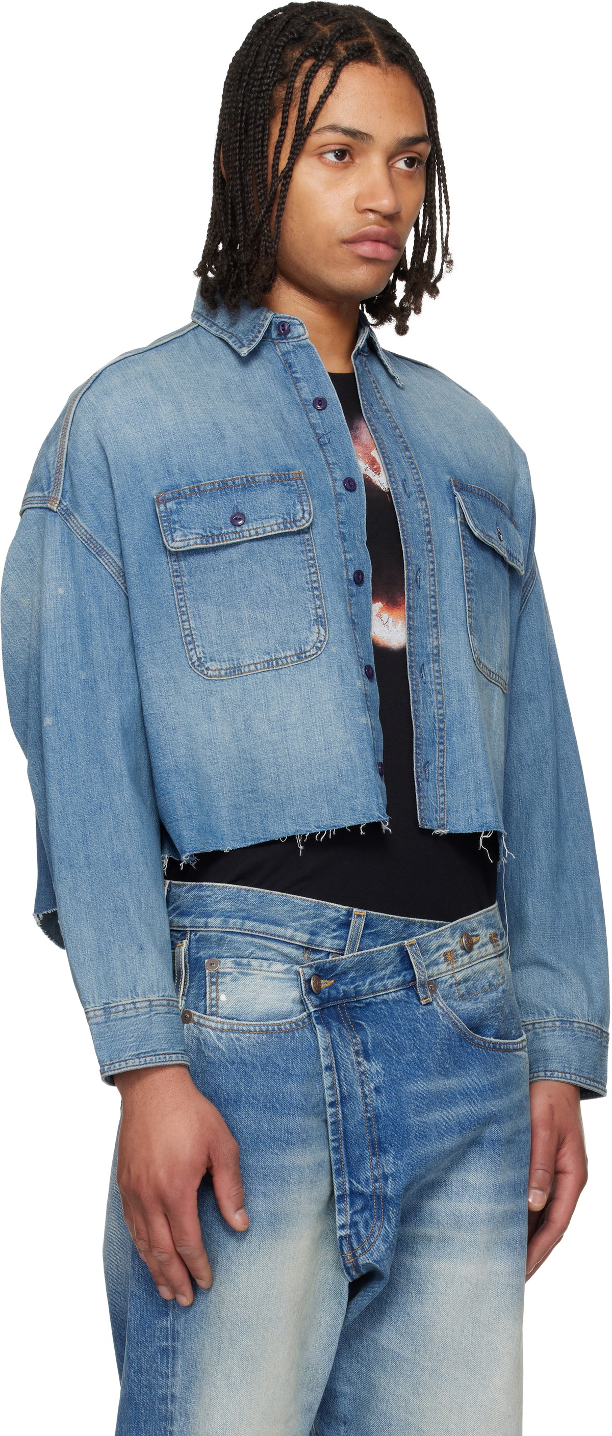 R13 Blue Cropped Denim Shirt