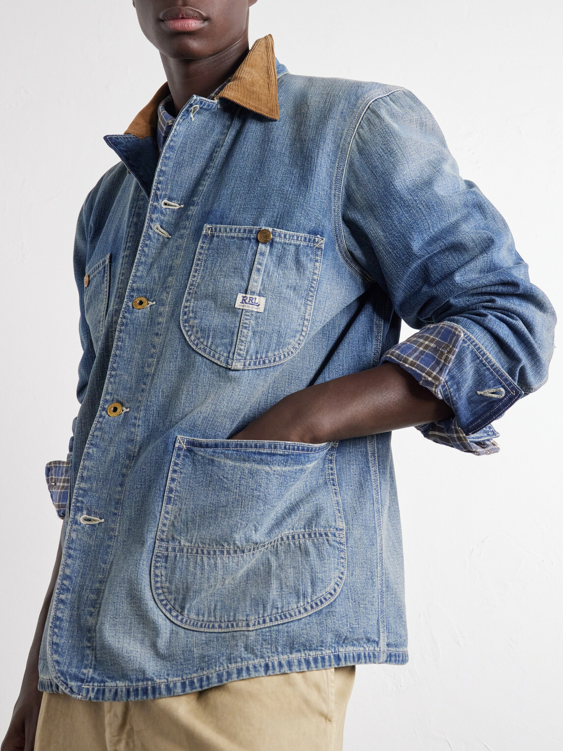 RRL - Stockton Corduroy-Trimmed Denim Jacket - Blue