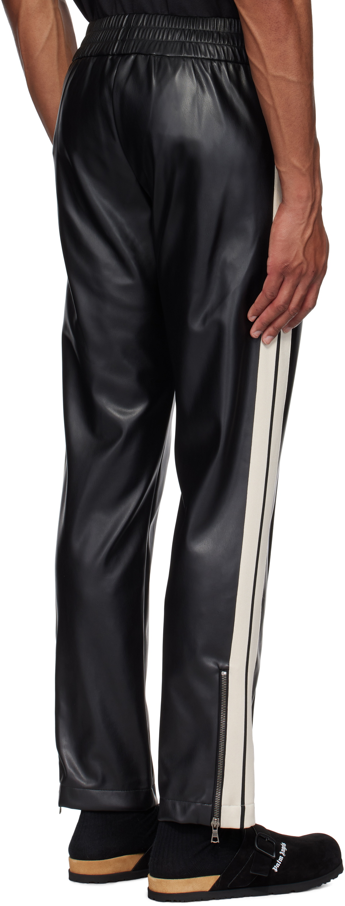 Palm Angels Black Leather Effect Faux-Leather Track Pants Palm Angels