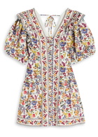 Farm Rio Greek Garden Printed Linen-blend Mini Dress White