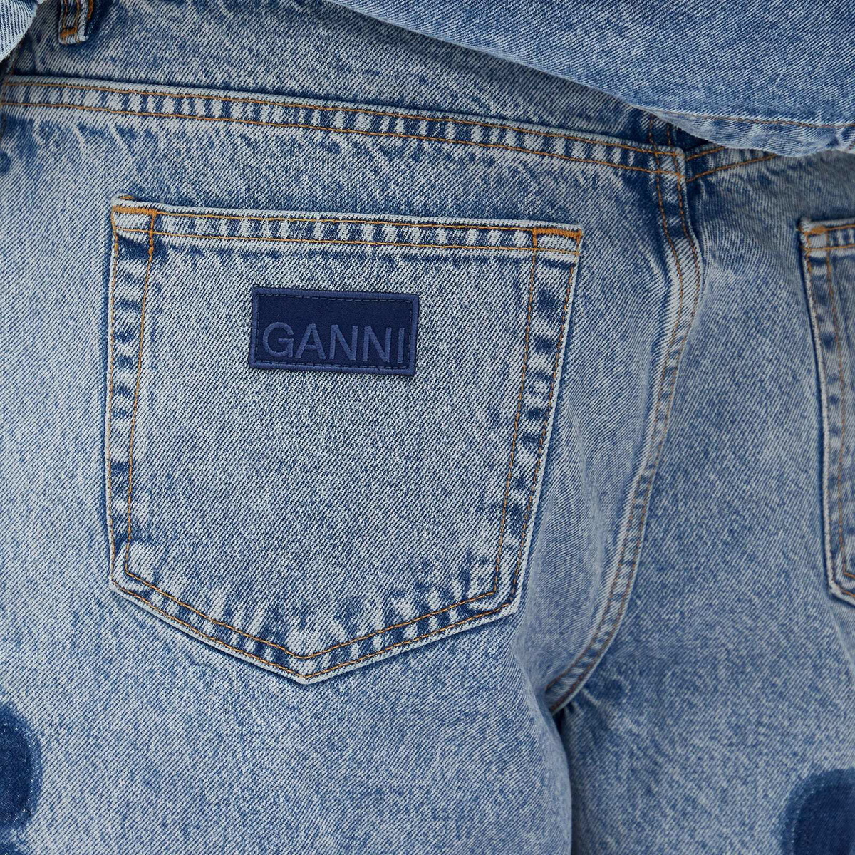 GANNI Women's Patch Denim Shorts in Mid Blue Stone