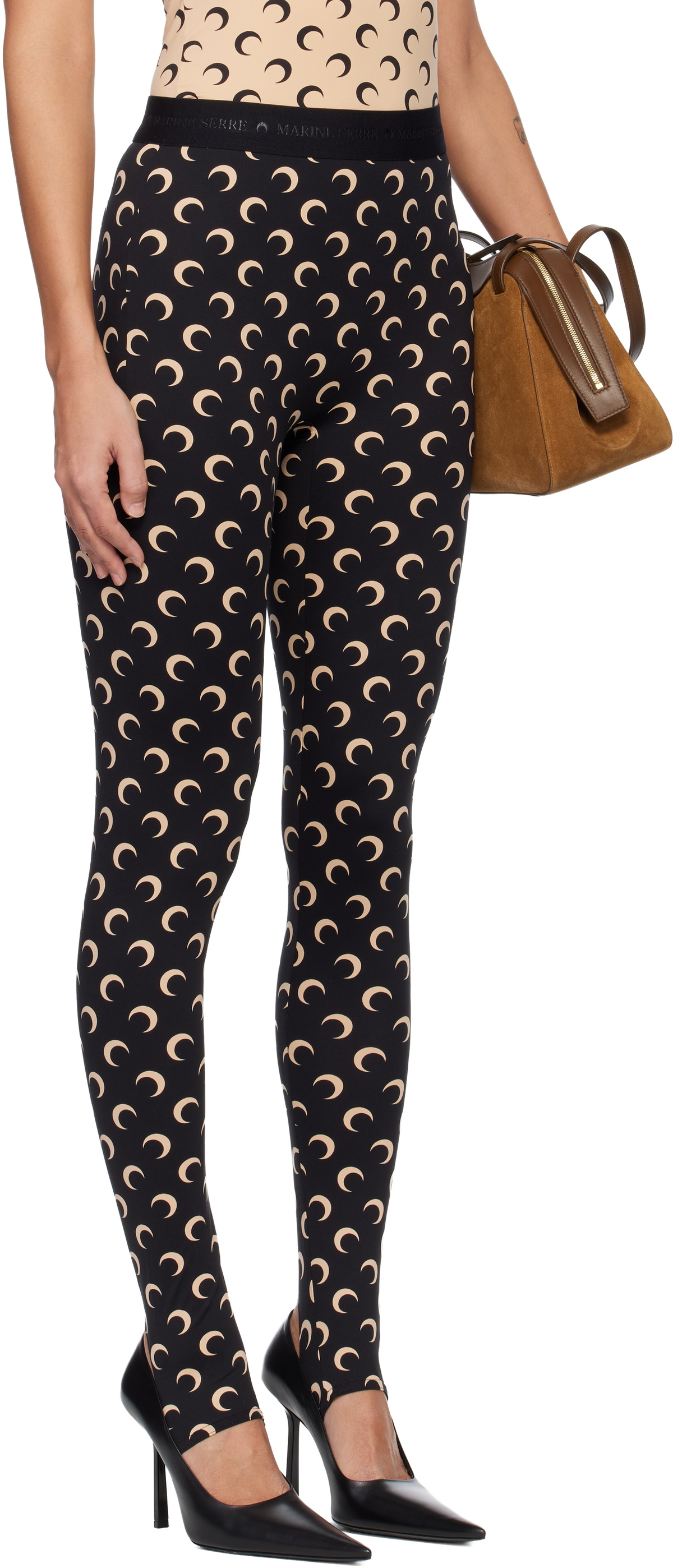 Marine Serre Black Recycled Moon Jersey Stirrup Leggings