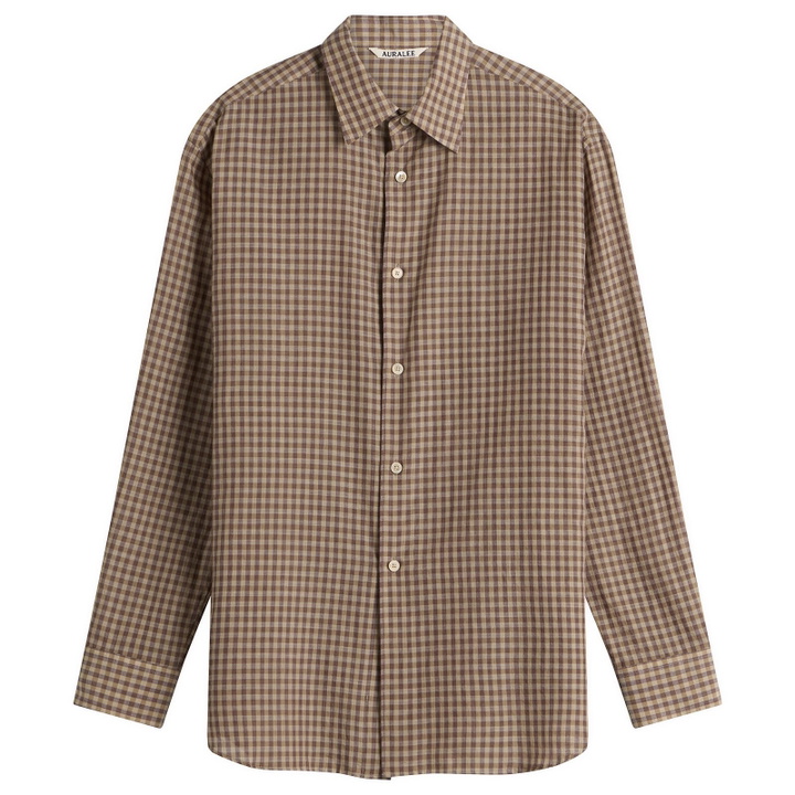 Photo: Auralee Women's Airy Light Cotton Check Shirt in Brown Gingham Check
