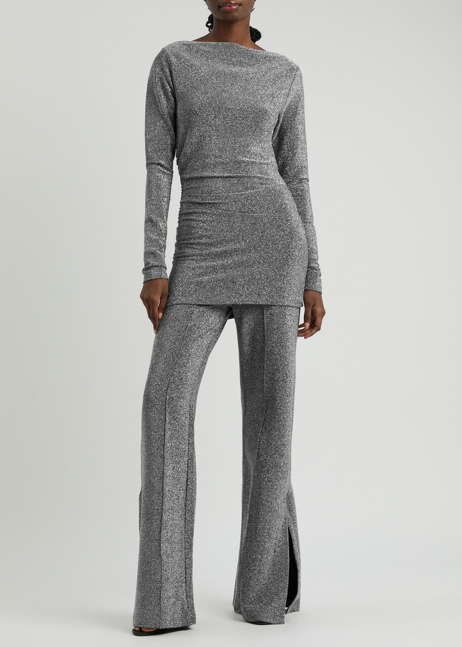 Day Birger ET Mikkelsen Kimmie Ruched Metallic Lamé Mini Dress Black