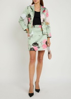 Bernadette Eva Belted Floral-print Satin Skirt Green