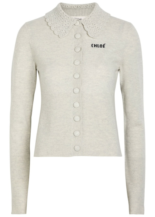 Photo: Chloe Logo Intarsia Wool Cardigan Light Grey