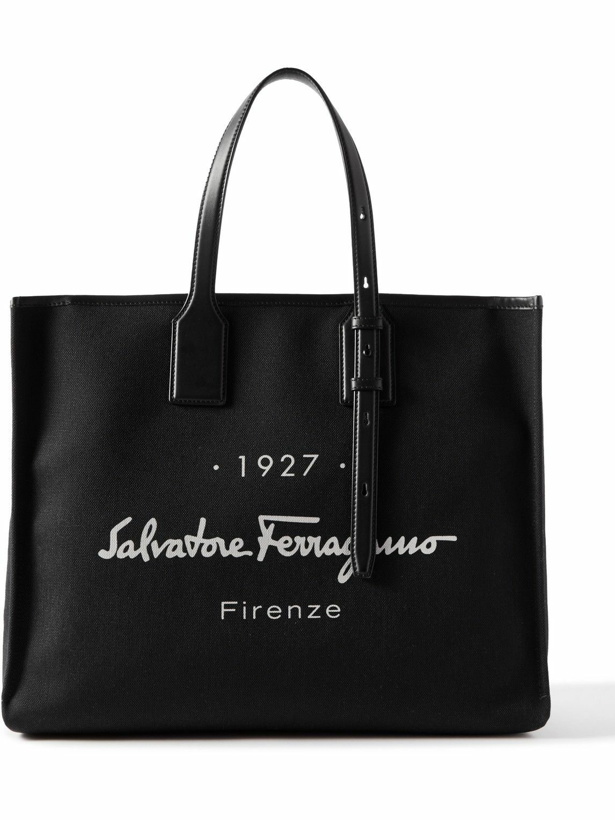 Photo: Salvatore Ferragamo - Leather-Trimmed Logo-Print Cotton and Linen-Blend Canvas Tote Bag