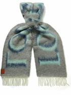 Loewe - Fringed Logo-Print Knitted Scarf