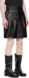 Recto Black Pleated Leather Shorts